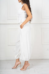 Completo in Tela Fiammata con Top Arricciato e Pantalone Palloncino