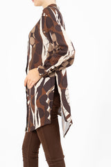 Camicia lunga in viscosa GeoFusion con collo coreano