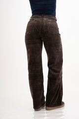 Jeans velluto a coste marrone elasticizzato a gamba dritta