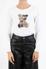 modella indossando Maglia TeddyMood in cotone elasticizzato colore