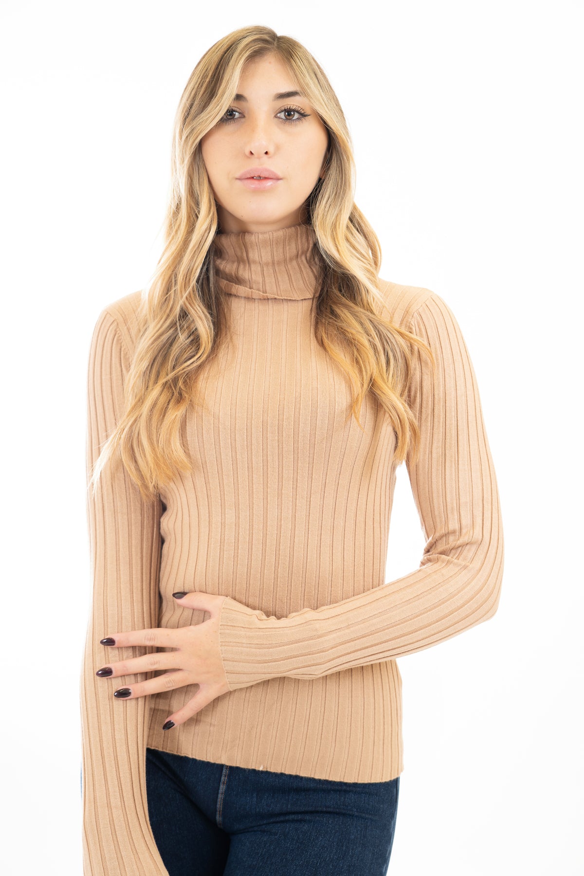 Maglia basic dolcevita coste