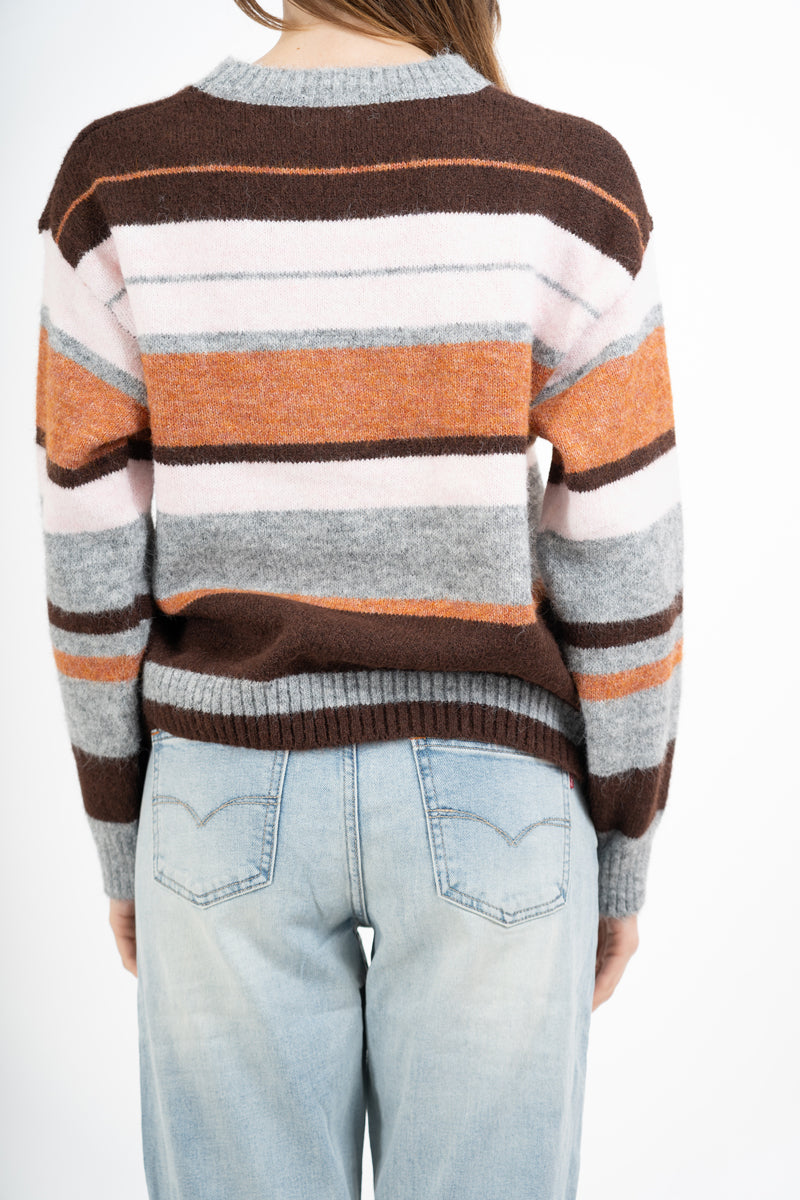 Maglione a righe in misto lana con spalla scesa