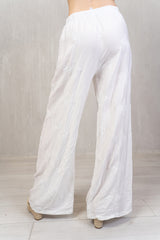 Pantalone ricamato in lino e viscosa