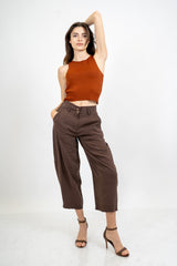 Pantalone cropped vita alta in modal fluido.