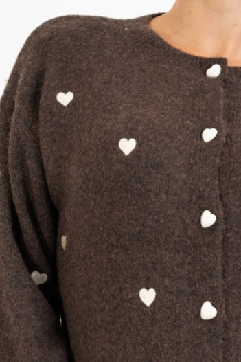 Cardigan SweetHeart in misto lana con ricami a cuore