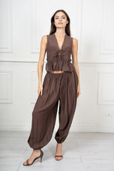 Completo in Tela Fiammata con Top Arricciato e Pantalone Palloncino