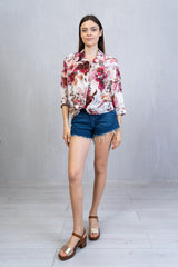Camicia annodata Petali Rubino in cotone velato