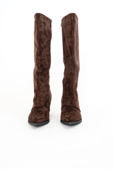 Stivali Texan in eco camoscio doppiato con tacco 7cm