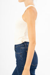 Top scollo all’americana in filato leggero