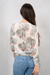 Blusa in georgette a fantasia fiorata con Scollo Incrocio