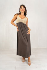Abito lungo Golden Weave con corpetto in lurex