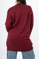 modella indossando Cardigan lungo misto viscosa con bordatura a coste colore