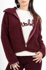 Giacca corta in filato bouclé con colletto e zip metallica