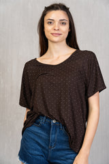 Maglia in viscosa con scollo a V e strass