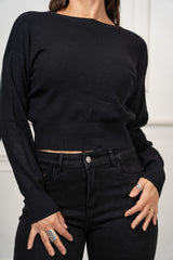modella indossando Maglia Mirelle boxy in misto viscosa colore