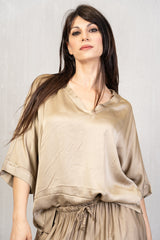 Maglia over viscosa e seta scollo a V