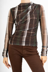 Maglia trasparente fantasia CheckFlair con maniche arricciate