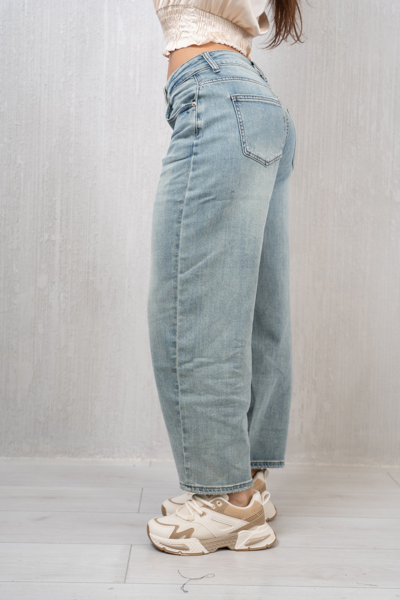 Pantalone Balloon in Jeans Elasticizzato Lavaggio The