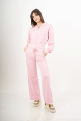 modella indossando Pantalone palazzo in felpa elasticizzata con coulisse colore