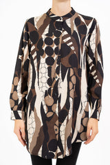 Camicia lunga in viscosa GeoFusion con collo coreano