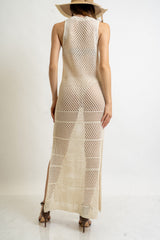 Abito rete crochet lungo con spacco in cotone.