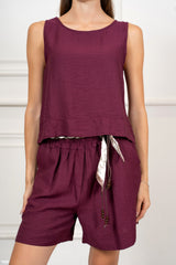 Completo in Tencel e Lino con Top Smanicato e Bermuda