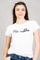 T-shirt in cotone con scritta No Vabbé