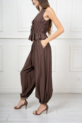 Completo in Tela Fiammata con Top Arricciato e Pantalone Palloncino