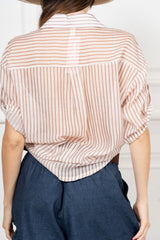 Camicia rigata in lyocell leggera con manica risvoltata