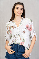 Maglia camicia cotone-viscosa fantasia fiori antichi