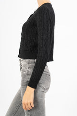 Cardigan corto in lurex con disegno a treccia