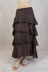 Gonna Lunga 100% Cotone a Balze con Elastico in Vita