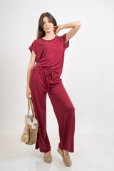 Pantalone palazzo in viscosa elasticizzata con coulisse Made in Italy