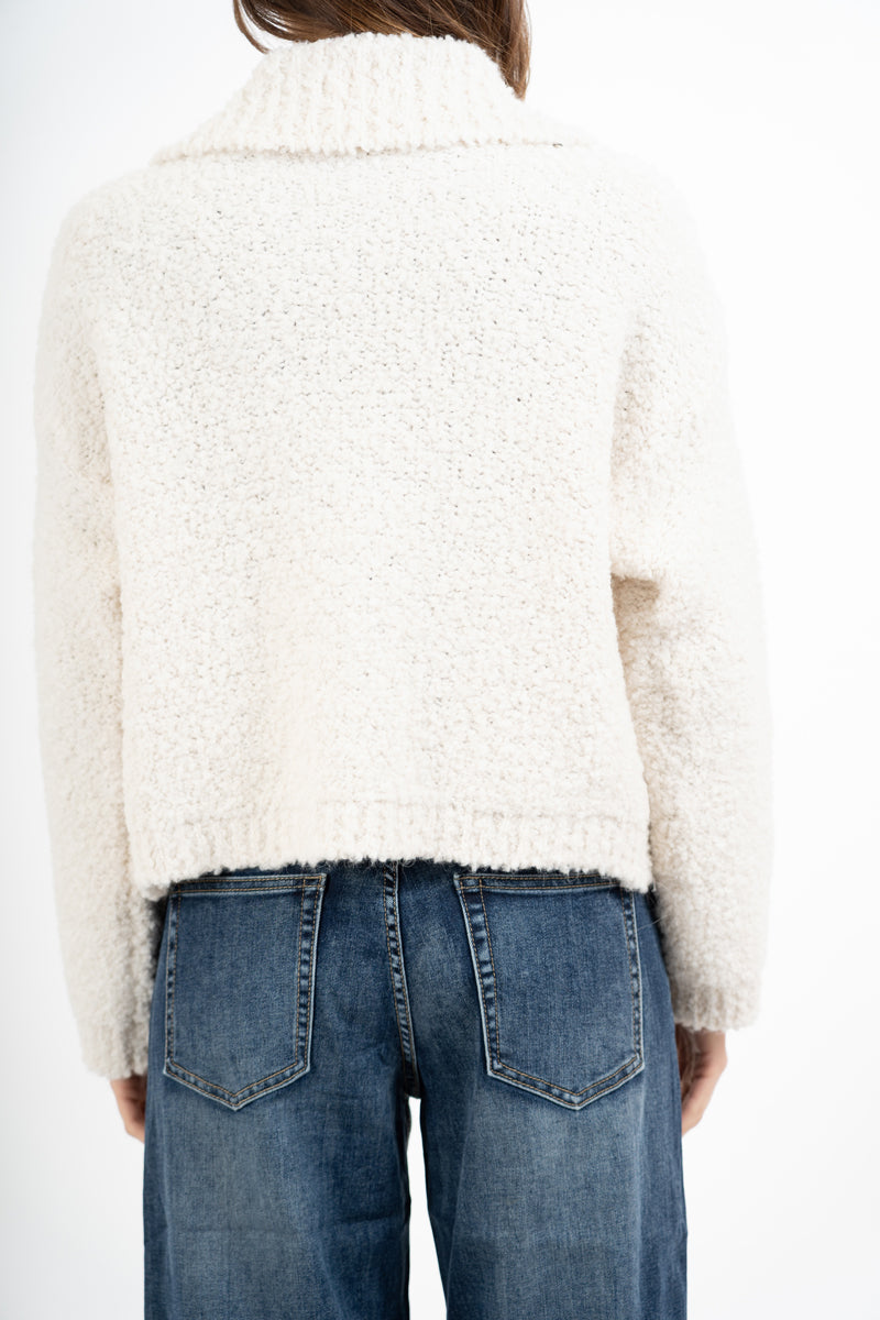 Giacca corta in filato bouclé con colletto e zip metallica