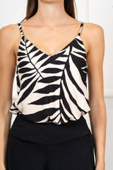 Top Spalline Fantasia Foglie Tropicali in Viscosa