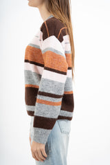 Maglione a righe in misto lana con spalla scesa