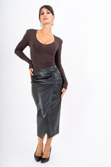Gonna Midi Ecopelle Draped