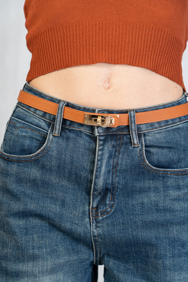 Cinta regolabile ecopelle fina con fibbia stile hermes