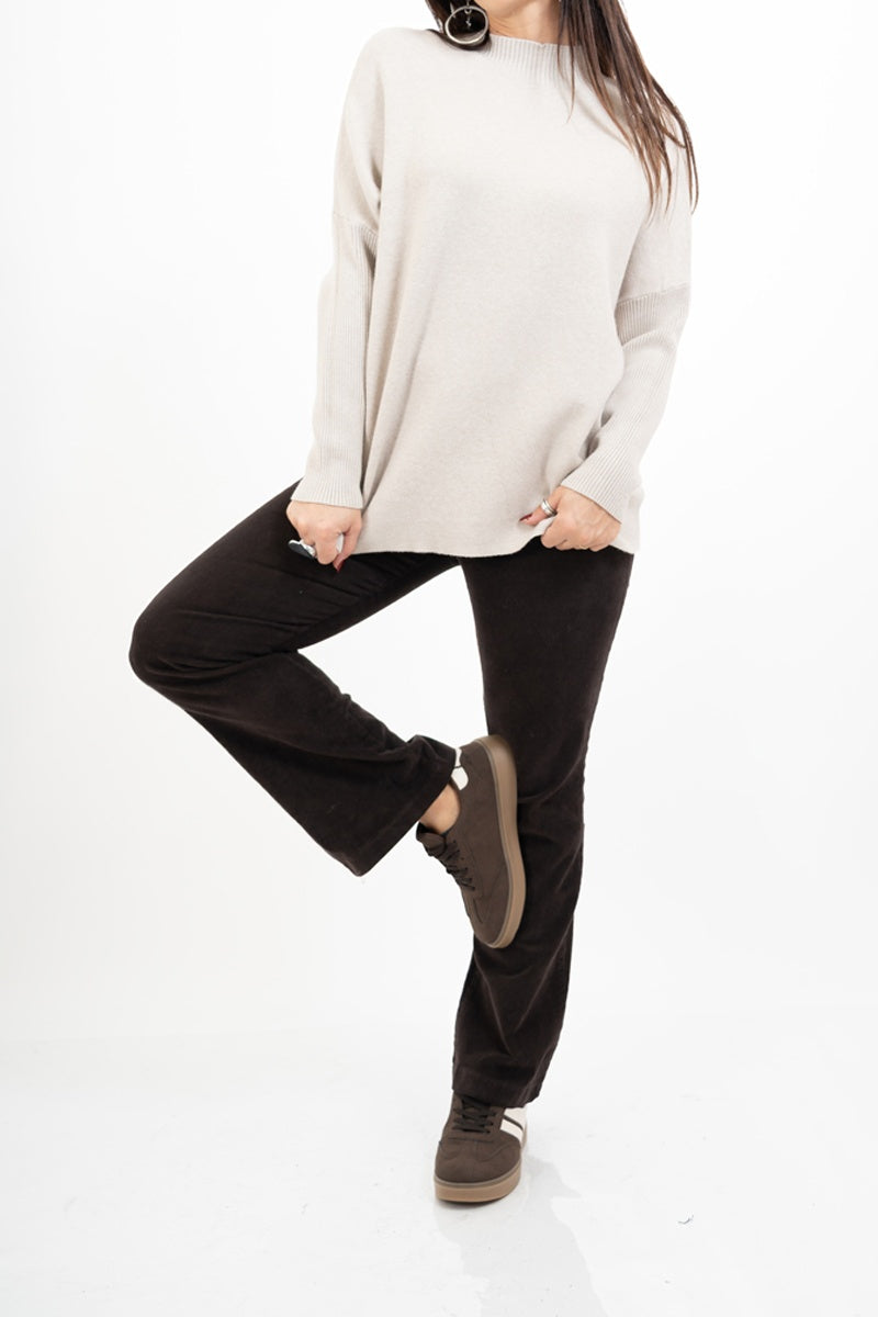 Pantalone a Coste a Zampa in Cotone – Marrone