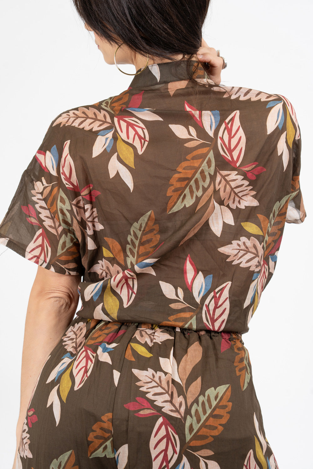Camicia velata in cotone fantasia Forest Leaf.