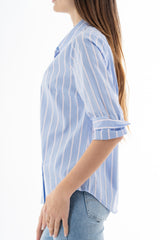 Camicia celeste a righe in popeline elasticizzato Made in Italy