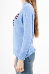 modella indossando Maglione girocollo con scritta “Ho sempre ragione” in misto lana Made in Italy colore