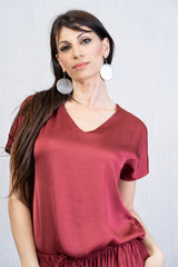 Maglia scollo a V in viscosa e seta