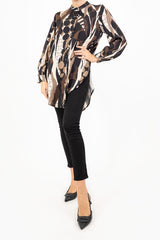 Camicia lunga in viscosa GeoFusion con collo coreano