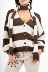 Cardigan a righe in misto lana con sciarpa coordinata