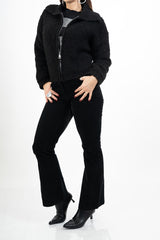 Pantalone a Coste a Zampa in Cotone – Nero