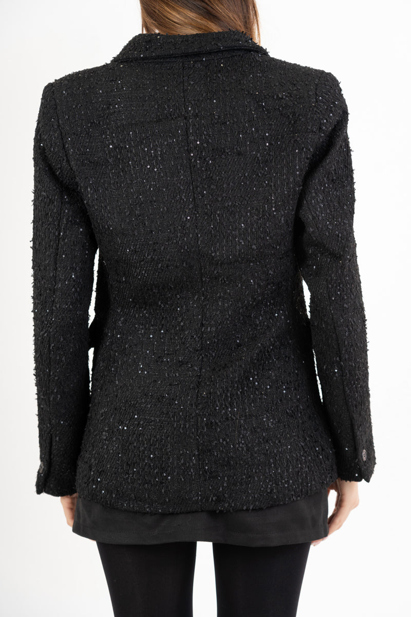 Giacca in bouclé con paillettes doppio petto