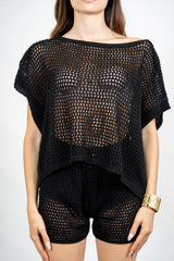 Completo rete crochet con shorts.