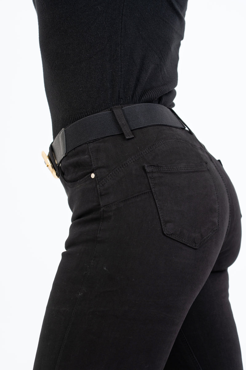 Cintura elastica simil pelle con fibbia dorata