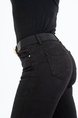 Cintura elastica simil pelle con fibbia dorata